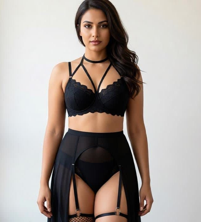 Midnight Veil – Black Sheer Lingerie Set | Lazariee